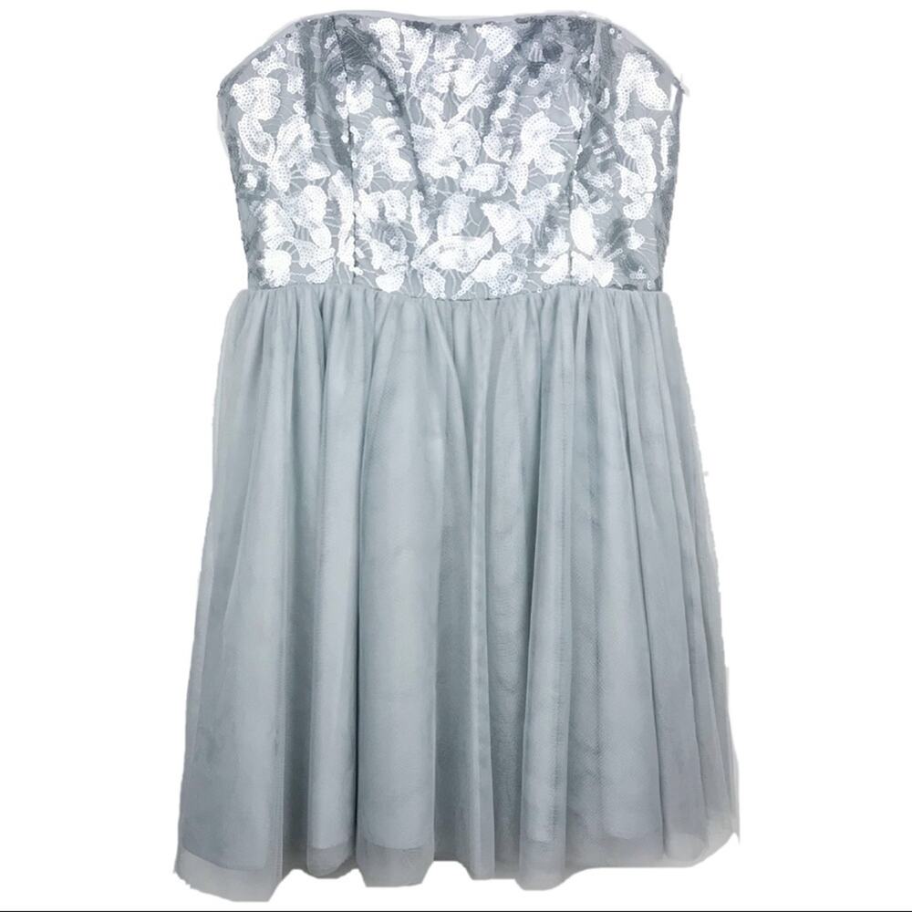 Aidan Mattox Silver Sequin Tulle Dress Sz 12